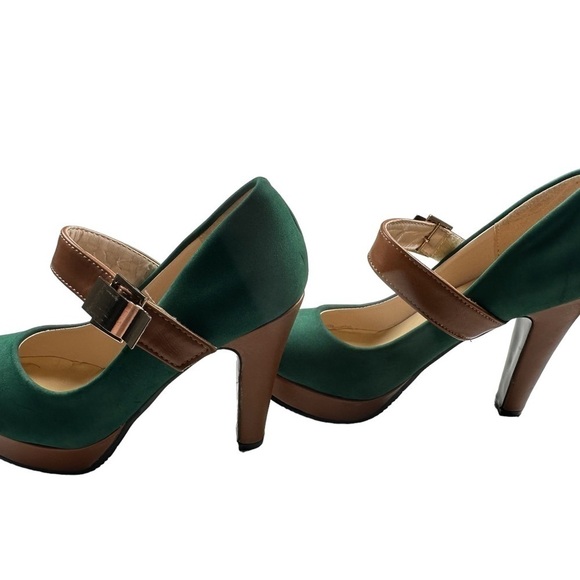 Women's green Round Toe Platform Pumps Chunky High Heel Buckle size US 6 - Picture 12 of 12